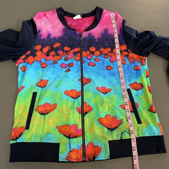 Simply Art By Dolcezza Womens M Jacket Stretch Abstract Print Zip Up Boho Pocket - Picture 9 of 12